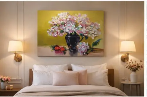Quadros para Sala Pintura em Tela Floral Rosa Chá