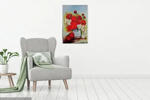 Quadros para Sala Pintura em Tela Floral Rosas Margaridas