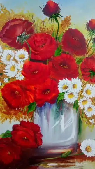 Quadros para Sala Pintura em Tela Floral Rosas Margaridas