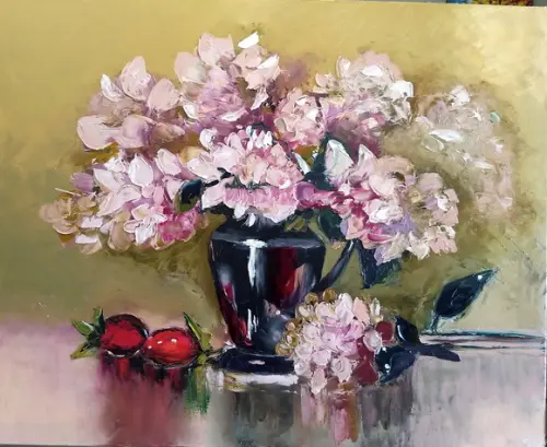 Quadros para Sala Pintura em Tela Floral Rosa Chá