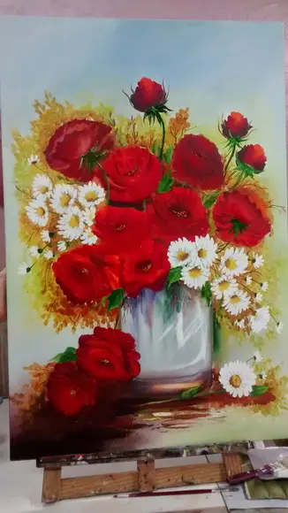 Quadros para Sala Pintura em Tela Floral Rosas Margaridas