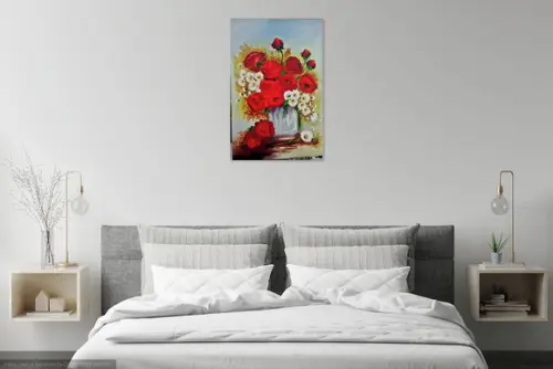Quadros para Sala Pintura em Tela Floral Rosas Margaridas