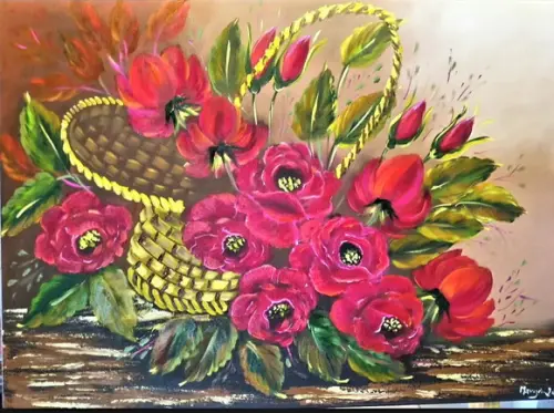 Quadros para Sala Pintura em Tela Floral Rosas Vermelhas