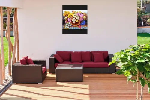 Quadros para Sala Pintura em Tela Floral Rosas Vaso de Flor