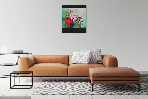 Quadros para Sala Pintura em Tela Floral Roseira e Rosa