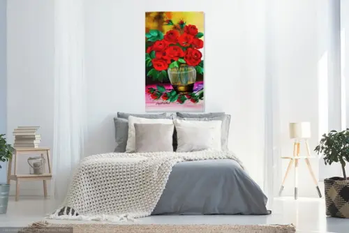 Quadros para Sala Pintura em Tela Floral Rosas Vermelhas