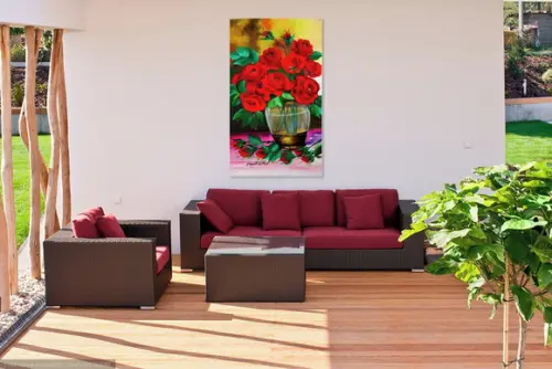 Quadros para Sala Pintura em Tela Floral Rosas Vermelhas