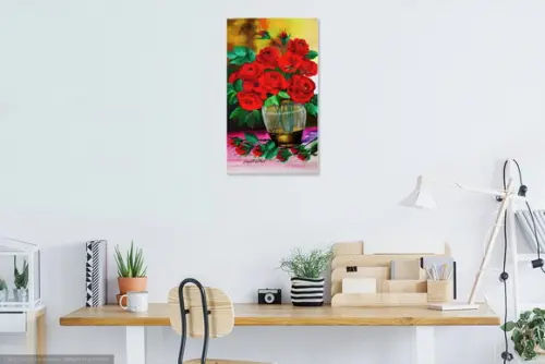 Quadros para Sala Pintura em Tela Floral Rosas Vermelhas