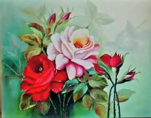 Quadros para Sala Pintura em Tela Floral Roseira e Rosa