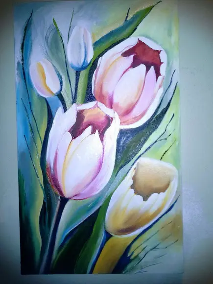 Quadros para Sala Pintura em Tela Floral Tulipas Brancas