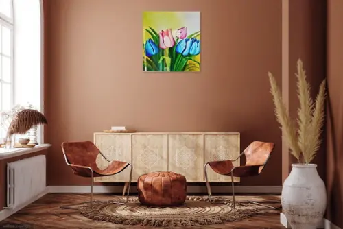 Quadros para Sala Pintura em Tela Floral Tulipas Coloridas
