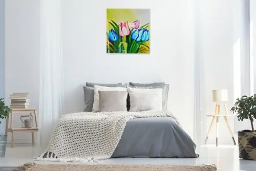 Quadros para Sala Pintura em Tela Floral Tulipas Coloridas