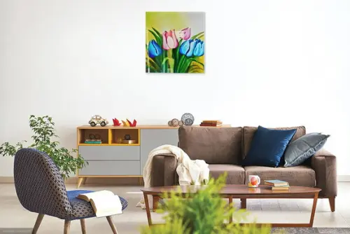 Quadros para Sala Pintura em Tela Floral Tulipas Coloridas