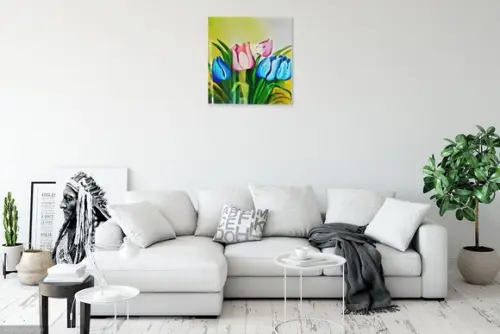 Quadros para Sala Pintura em Tela Floral Tulipas Coloridas
