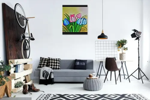 Quadros para Sala Pintura em Tela Floral Tulipas Coloridas