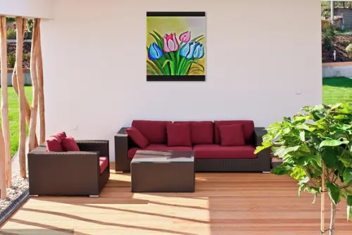 Quadros para Sala Pintura em Tela Floral Tulipas Coloridas