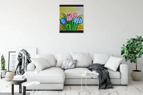 Quadros para Sala Pintura em Tela Floral Tulipas Coloridas