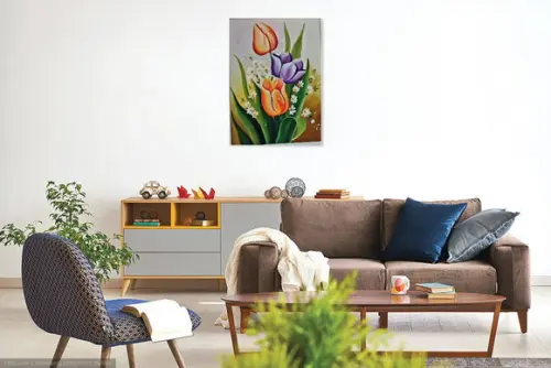 Quadros para Sala Pintura em Tela Floral Tulípas Coloridas