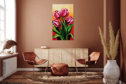 Quadros para Sala Pintura em Tela Floral Tulipas Vermelhas