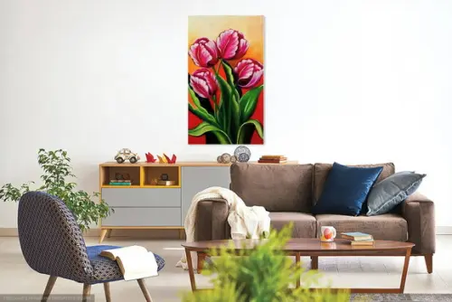 Quadros para Sala Pintura em Tela Floral Tulipas Vermelhas