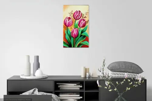 Quadros para Sala Pintura em Tela Floral Tulipas Vermelhas
