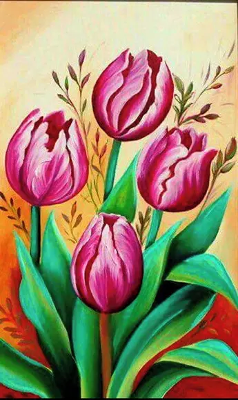 Quadros para Sala Pintura em Tela Floral Tulipas Vermelhas
