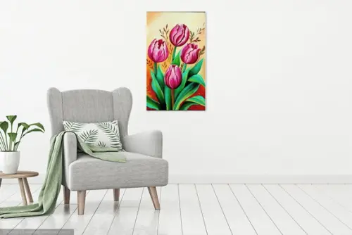 Quadros para Sala Pintura em Tela Floral Tulipas Vermelhas