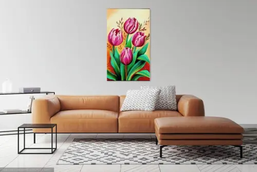 Quadros para Sala Pintura em Tela Floral Tulipas Vermelhas
