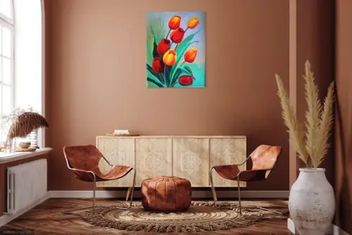 Quadros para Sala Pintura em Tela Floral Tulípas Vermelhas