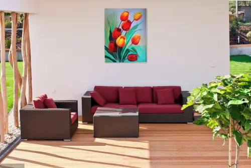 Quadros para Sala Pintura em Tela Floral Tulípas Vermelhas
