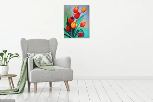 Quadros para Sala Pintura em Tela Floral Tulípas Vermelhas