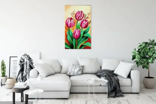 Quadros para Sala Pintura em Tela Floral Tulipas Vermelhas