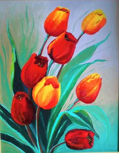 Quadros para Sala Pintura em Tela Floral Tulípas Vermelhas