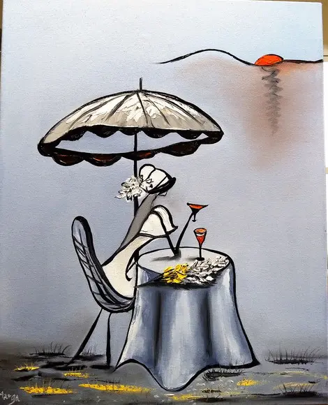 Quadros para Sala Pintura em Tela Happy Hour Vinho Mulher