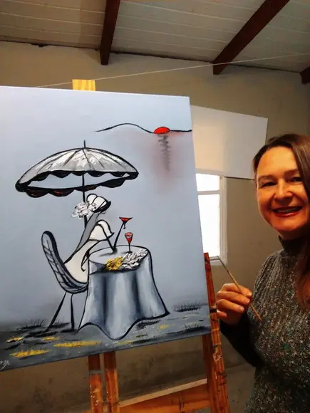 Quadros para Sala Pintura em Tela Happy Hour Vinho Mulher