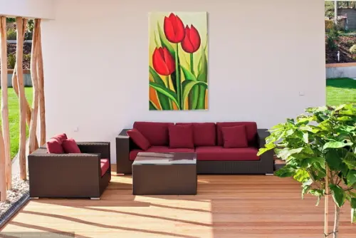 Quadros para Sala Pintura em Tela Floral Tulípas Vermelhas