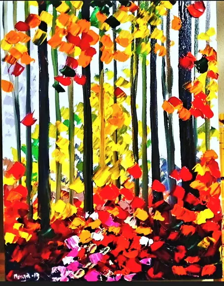 Quadros para Sala Pintura em Tela Moderno Outono na Floresta