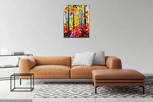 Quadros para Sala Pintura em Tela Moderno Outono na Floresta