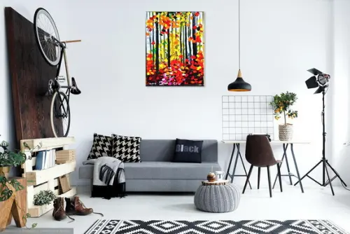 Quadros para Sala Pintura em Tela Moderno Outono na Floresta