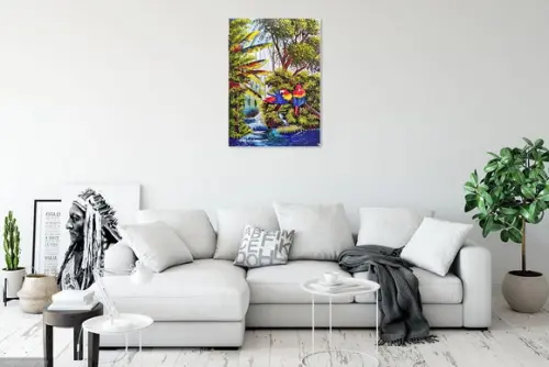 Quadros para Sala Pintura em Tela Paisagem Amazônia Araras
