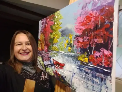 Quadros para Sala Pintura em Tela Paisagem Barcos no Lago