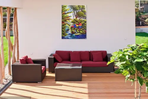Quadros para Sala Pintura em Tela Paisagem Amazônia Araras
