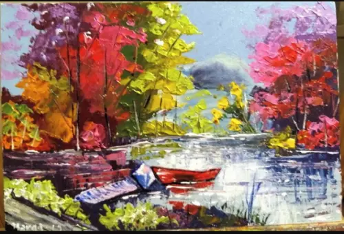 Quadros para Sala Pintura em Tela Paisagem Barcos no Lago
