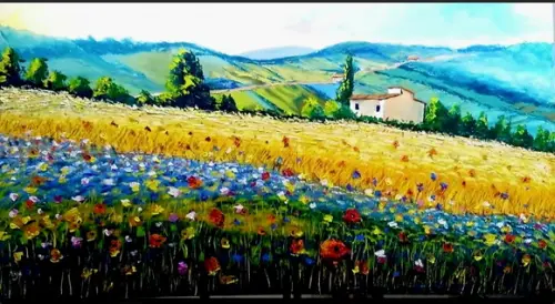 Quadros para Sala Pintura em Tela Paisagem Campo de Arroz