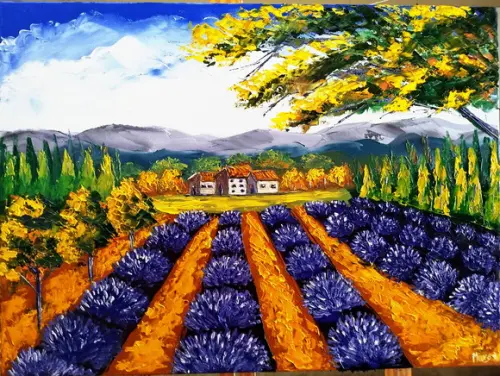 Quadros para Sala Pintura em Tela Paisagem Campo de Lavanda