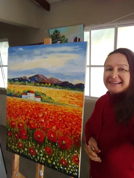 Quadros para Sala Pintura em Tela Paisagem Campo de Papoulas