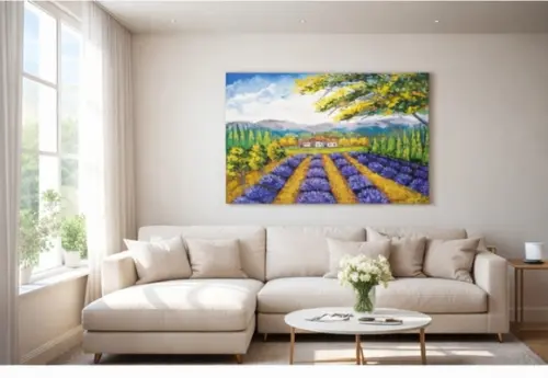 Quadros para Sala Pintura em Tela Paisagem Campo de Lavanda