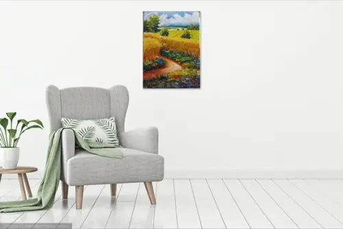 Quadros para Sala Pintura em Tela Paisagem Campo de Trigo