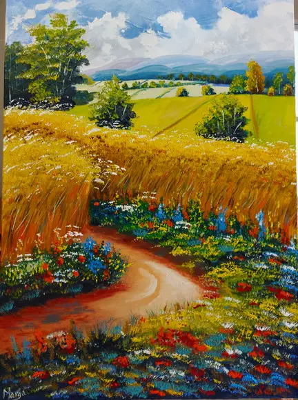 Quadros para Sala Pintura em Tela Paisagem Campo de Trigo