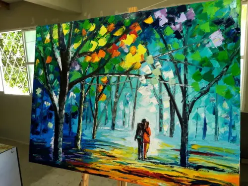 Quadros para Sala Pintura em Tela Paisagem Casal no Parque